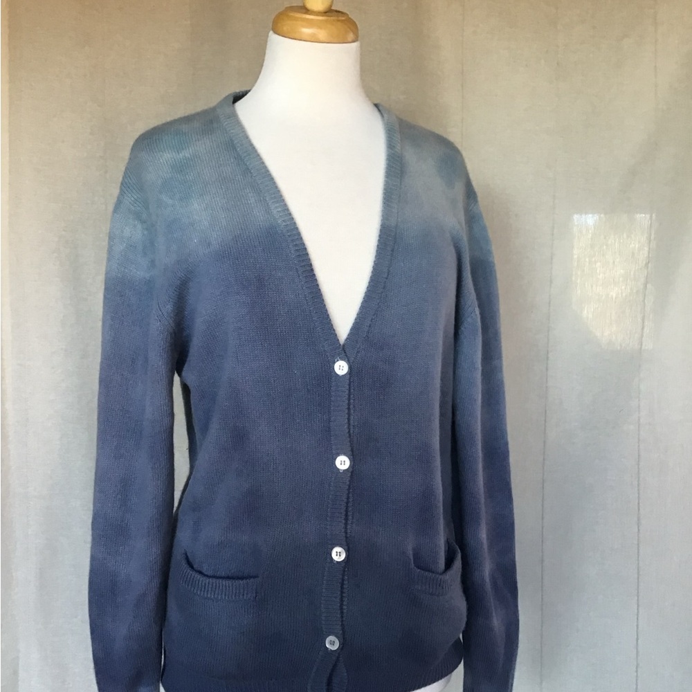 Hand Dyed Blues Greys CASHMERE Grandpa Cardigan